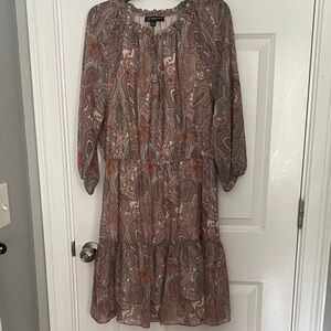 INC International Concepts Paisley Long Sleeve Dress - Brown and Orange